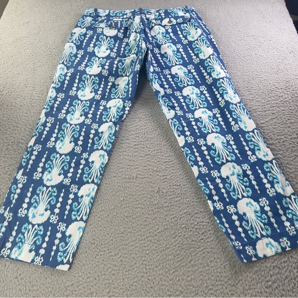 Lilly Pulitzer Pants Womens 10 Blue Jellyfish Beach Cocoanut Walk Cropped Preppy - Picture 2 of 10